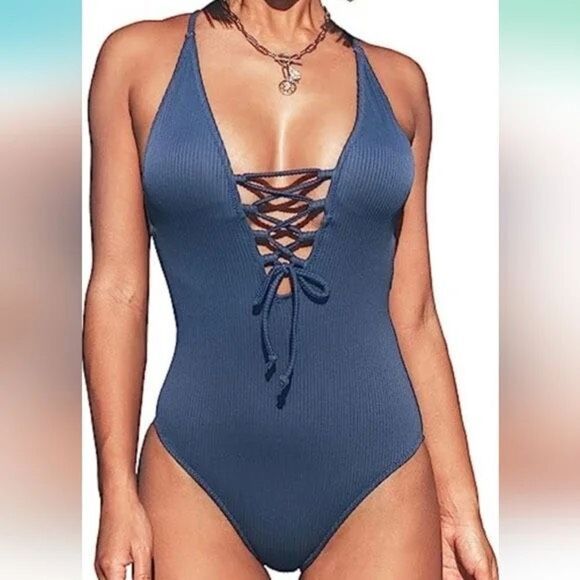 ✨Cupshe Smokey blue one piece swimsuit✨ - Picture 1 of 7